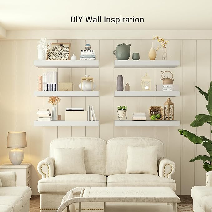 Heimlove 12 Inch Deep Floating Shelves, 48 x 12 inches Long, Large Display & Storage Shelf, Rustic Wood Wall Shelves for Fireplace Mantel, Set of 1(White)-Ruum Studio Home