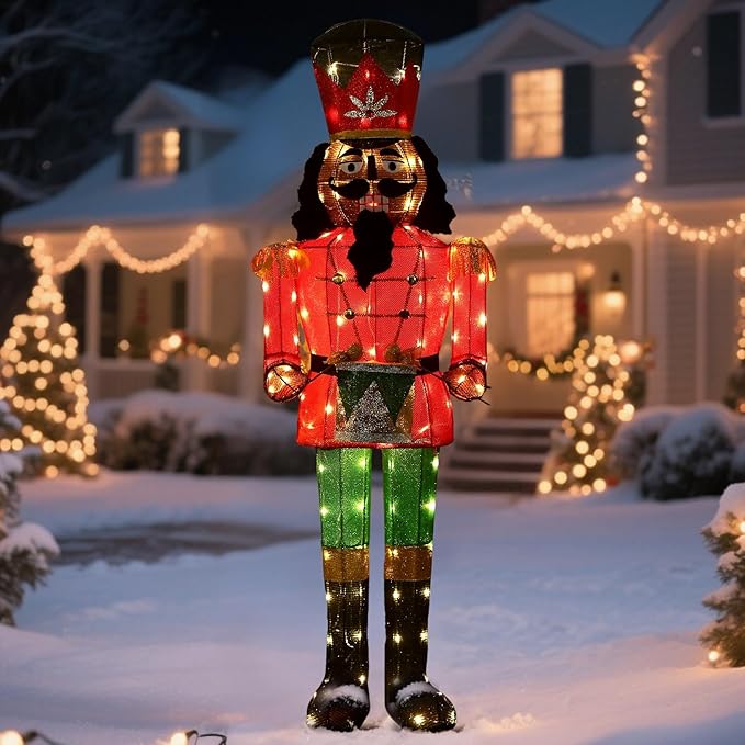 61Inch Nutcracker Christmas Decor Outdoor with LEDs 5 Feet Lighted Large Nutcracker Lighted Christmas Decorations Outdoor with Stakes & Zip Ties for Xmas Yard, Porch, Lawn-Ruum Studio Home
