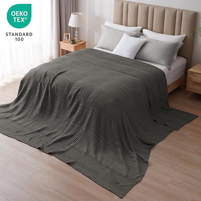 PHF 100% Cotton Waffle Blanket Oversized King 120"x120", Lightweight Breathable Extra Large 10'x10' Summer Blankets for Bed, Giant Big Luxury Aesthetic Woven Bedding for Home Decor, Charcoal Grey-Ruum Studio Home