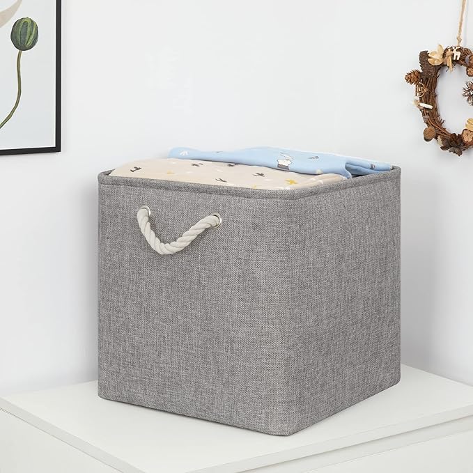 Bidtakay Grey Baskets Foldable Storage Cube Bins 13x13x13 Cube Storage Organizer Closet Set of 3 Fabric Storage Baskets for Home Office Large Baskets for Nursery Baby Toy Storage-Ruum Studio Home