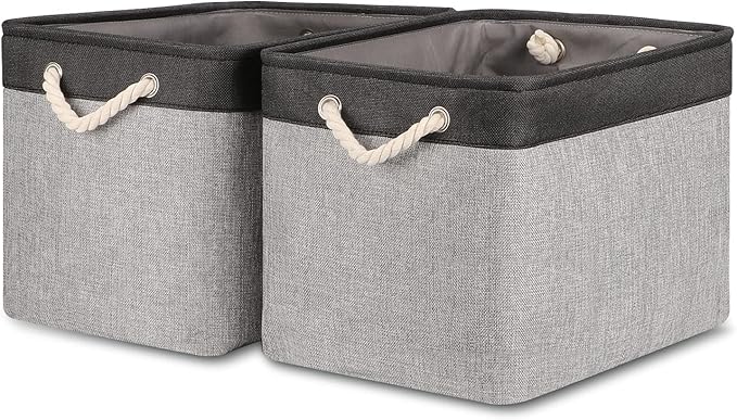 Bidtakay Fabric Storage Baskets with Handles [2-Pack] Large Canvas Organizer 16" X 11.8" X 11.8" Foldable Tall Baskets Rectangular Gift Basket Decorative Storage Bins for Closet, Home(Black&Grey)-Ruum Studio Home