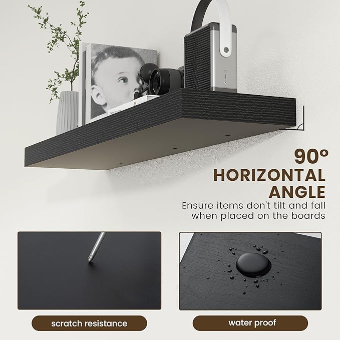 12'' Deep Floating Shelves, 48 Inch Large Floating Shelf Black, Deep Wall Shelves for Living Room Bathroom Laundry Room Bedroom Kitchen Home Office - Black-Ruum Studio Home