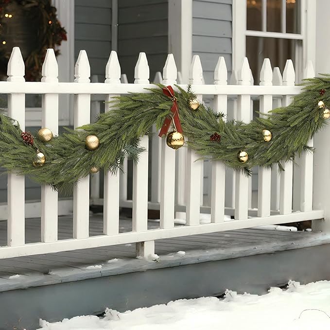 16FT Christmas Norfolk Pine Garland -1PCS, Artificial Pine Needles Garlands Faux Greenery Fake Garland for Holiday Fireplace,Table,Window,Stairs,Mante,Indoor Outdoor Decor-Ruum Studio Home