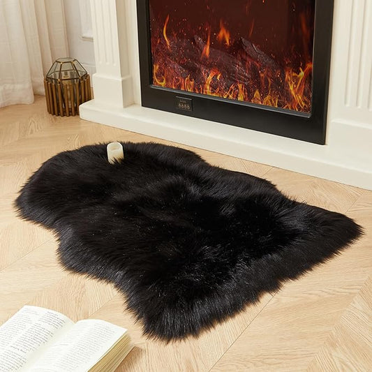 AMTOVO Faux Fur Rug, Black Small Area Rug, Fluffy Sheepskin Rug, Fuzzy Ultra Soft 2 x 3 ft Shag Rugs for Bedroom Sofa Throw Cushion Room Decor, Sheepskin-Ruum Studio Home