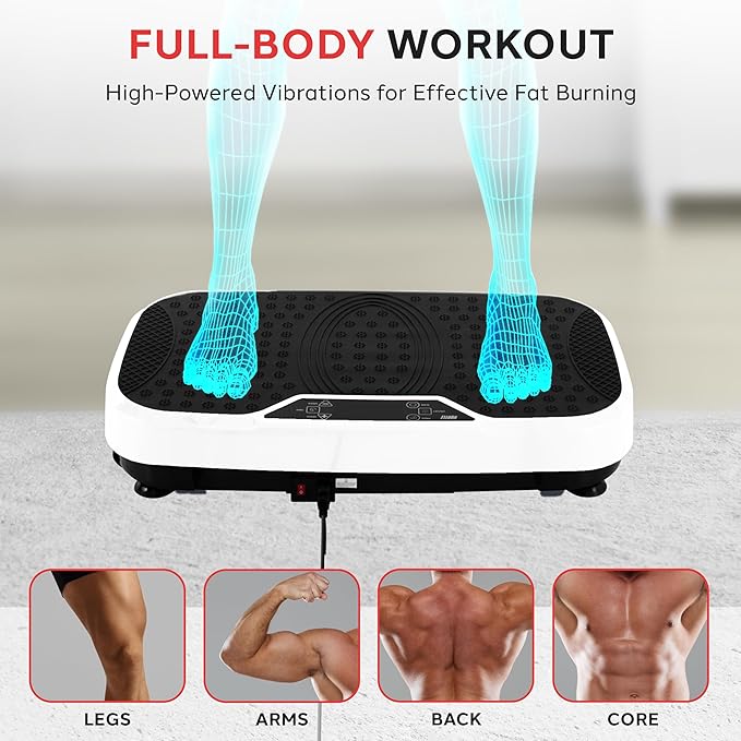 Hurtle Fitness Vibration Platform Machine - Home Gym Whole Body Shaker Exercise Machine Workout Trainer Fast Weight Loss w/Resistance Bands Easy Carry Wheel Remote Adjustable Speed-Ruum Studio Home