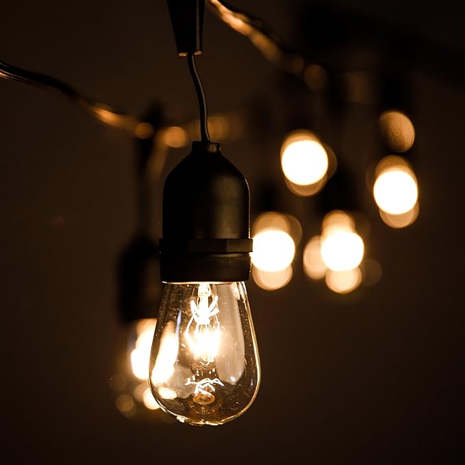 Hometown Evolution, Inc. 50 Foot E26 Commercial Outdoor String Lights with 25 Suspended Sockets and S14 Clear Bulbs for Weatherproof Heavy Duty Vintage Outside Lighting-Ruum Studio Home