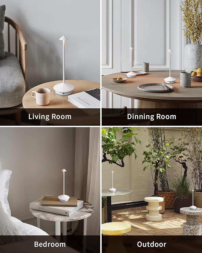 Modern Cordless Table Lamp Set of 2, Portable LED Desk Lamps, 5000mAh Rechargeable Battery Operated Lighting for Bedroom Dining Room Restaurant Coffee Shop Camping Night Light (White)-Ruum Studio Home