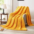 L'AGRATY Chunky Knit Blanket Throw: 80''x90'' Chenille Chunky Knitted Throw Blanket for Bed Couch - Handmade Thick Big Cable Knit Blanket - Large Chunky Crochet Rope Blanket for Home Decor(Yellow)-Ruum Studio Home