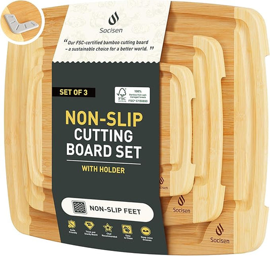 3 packs Bamboo Cutting Board Set Non Slip Feet Over Sink For Kitchen Meal Prep & Serving Brides Her Wedding Day Bridal Shower Engaged Wed House Christmas Married Future Unique Cool Gifts-Ruum Studio Home
