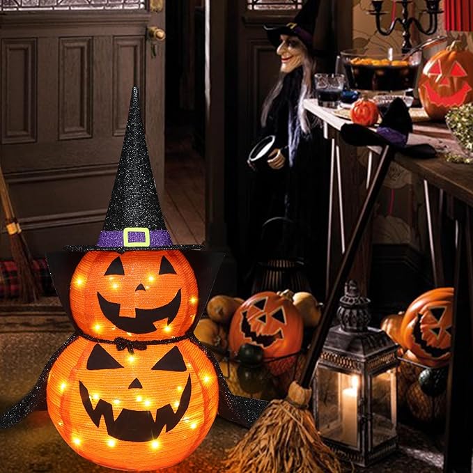 3FT Halloween Collapsible Pumpkin Decoration, 50 LED Pop-Up Pumpkin Lamp with Star Cap, Plug in Halloween Jack-O-Lantern with Metal Stand for Indoor Outdoor Garden Patio Party Decor-Ruum Studio Home
