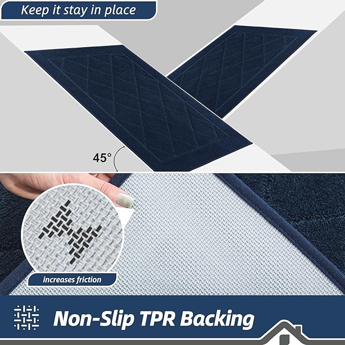 BEQHAUSE Dirt Trapper Door Mat 24" x 60", Doormat Non-Slip Entryway Rugs Washable, Dog Door Mat Stain Resistant and Absorbent Welcome Floor Mat for Front Back Door, Muddy Wet Shoes & Paws, Navy Blue-Ruum Studio Home