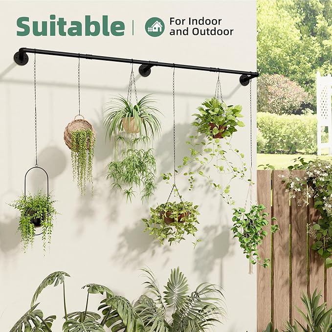 Plant Hanger Indoor with 6 Hanging Chains Hanging Planters for Indoor Plants Hanging Plant Holder Window Plant Rod Black Metal Shelves(70.8 Inch Pot not Included-Ruum Studio Home