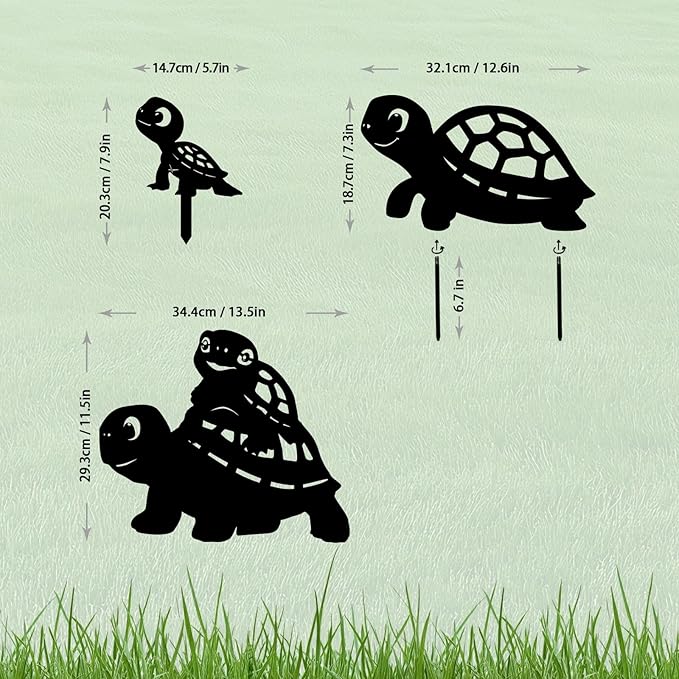 3 Pack Turtle Metal Garden Decorative Stakes, Weather Proof Silhouette Statues for Yard, Patio,Outdoor Decor for Turtle Lovers and Pet Owners-Ruum Studio Home