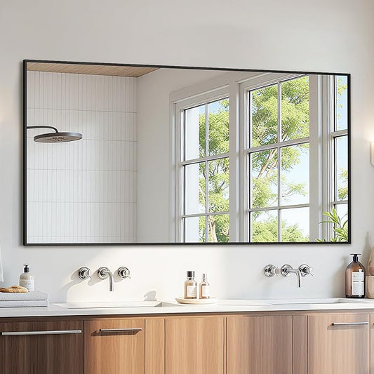Bathroom Mirror 60" x 30", Large Rectangle Wall Mirror, Black Metal Frame Wall Mounted Mirrors for Bathroom, Vanity, Bedroom, Entryway Decor(Horizontal/Vertical)-Ruum Studio Home