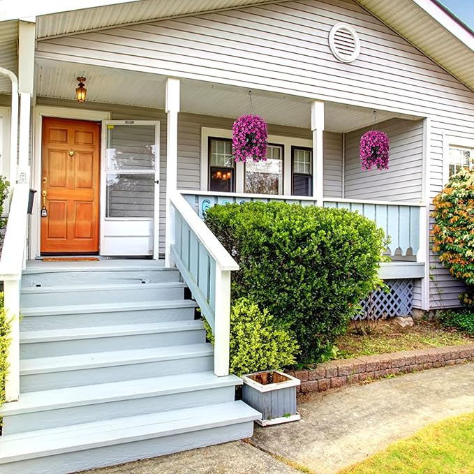 Artificial Fake Hanging Flowers Plants Baskets for Outdoor Fall Decoration, Faux Silk Fuchsia Daisy Mums Trailing Orchid UV Resistant for Home Outside Porch Garden Yard Patio Decor-Ruum Studio Home