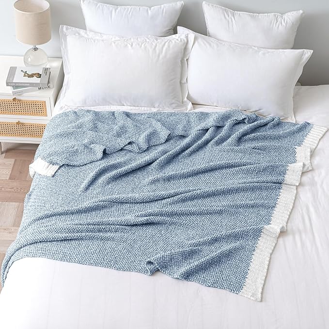 MIULEE Super Soft Throw Blanket for Couch, Blue Cozy Fluffy Warm Blankets Knit Throw Blankets for Sofa, Bed, Chair, Living Room, Camping, Picnic, 50 x 60 inch-Ruum Studio Home