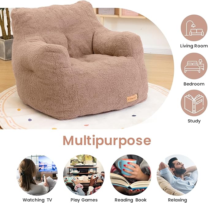 Bean Bag Chair with Filler, Bean Bag Sofa with Tufted Soft Stuffed Filling, Fluffy and Lazy Sofa, Comfy Cozy BeanBag Chairs with Memory Foam for Dorm, Apartment, Living Room (Pink)-Ruum Studio Home