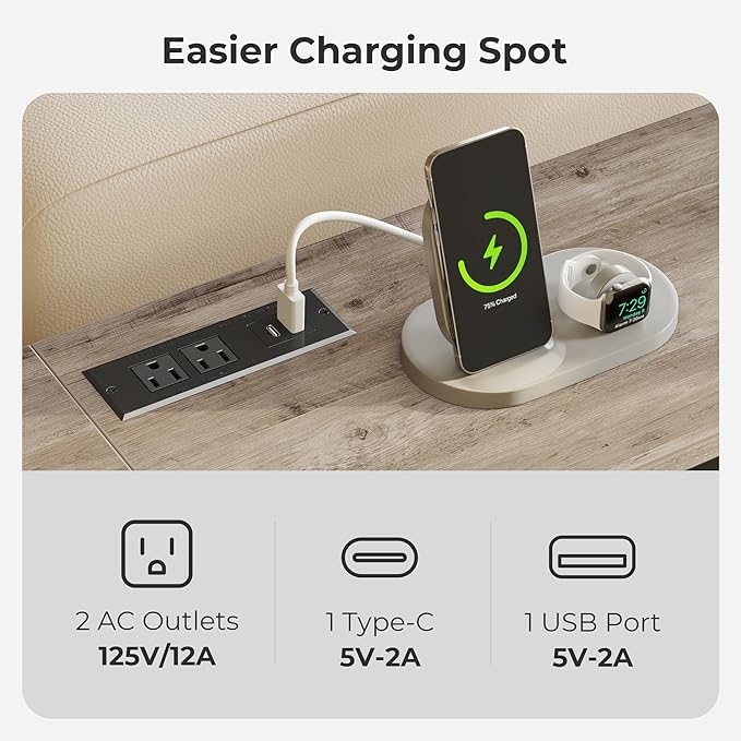 SUPERJARE 70 Inch Console Table with Outlets and USB-C Port, Extra Long Behind Couch Sofa Table with X-Shaped Design, Narrow for Entryway, Living Room, Metal Frame, Wooden Top, Grey Oak-Ruum Studio Home