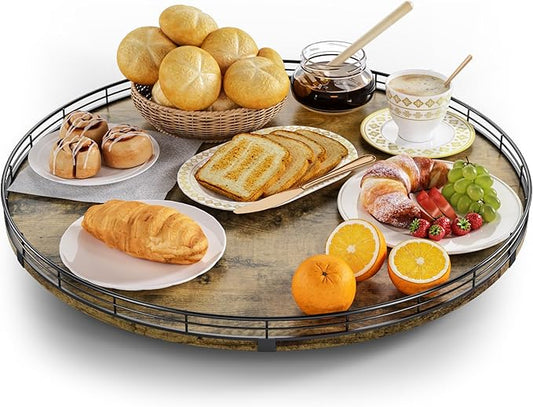 Lazy Susan Turntable Organizer for Table Top, 21’’ Round Wooden Lazy Susan for Cabinet Kitchen Countertop Pantry Dining Coffee Table for Condiments Spices, Rustic Bathroom Vanity Tray for Soap Candle-Ruum Studio Home