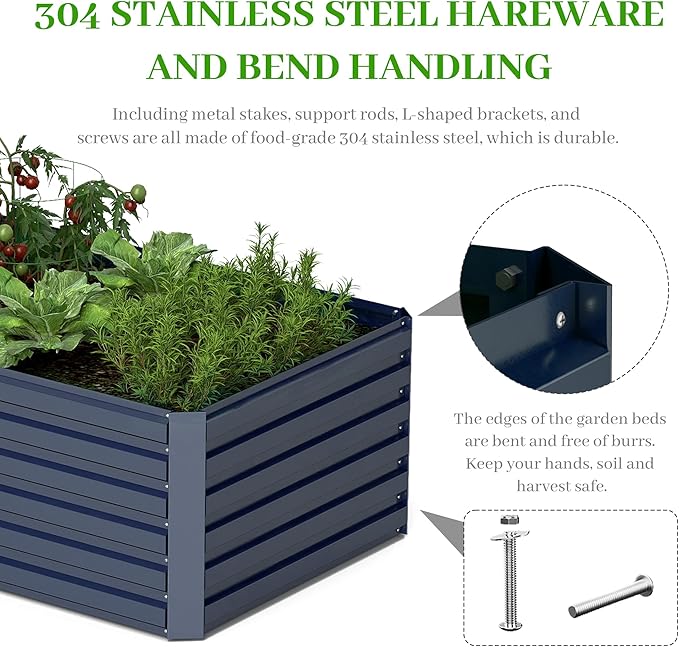 8x4x2 ft Outdoor Raised Garden Bed, Large Metal Planter Raised Beds, Planters for Outdoor Plants for Vegetables, Flowers, Herbs, Fruits, and Succulents.(4 Pcs,Blue)-Ruum Studio Home