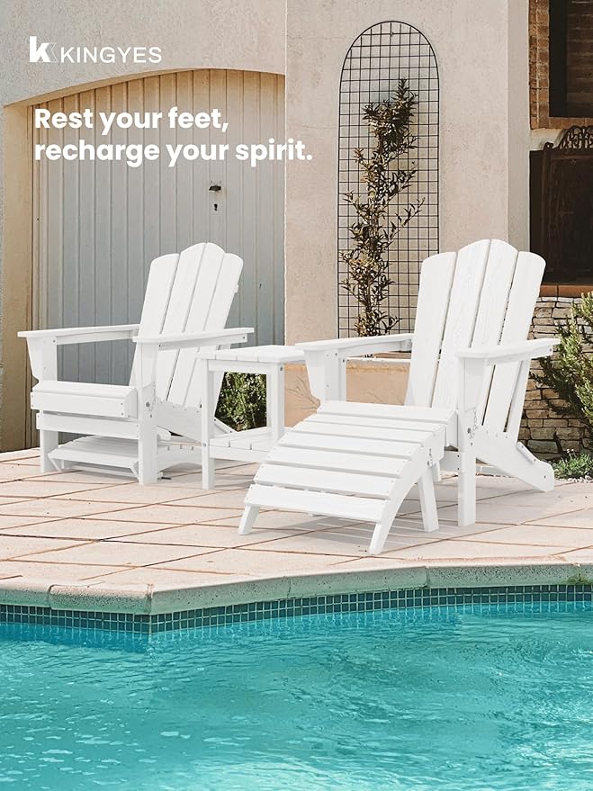 KINGYES Folding Adirondack Ottoman for Adirondack Chair, White-Ruum Studio Home