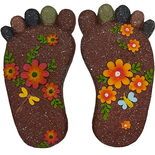 Stepping Stones Outdoor - Garden Decorative Stones for Patio, Deck, Garden or Sidewalk Home Decor Footprint Shaped Stepping Stones Set of 2 （Dark Brown）-Ruum Studio Home