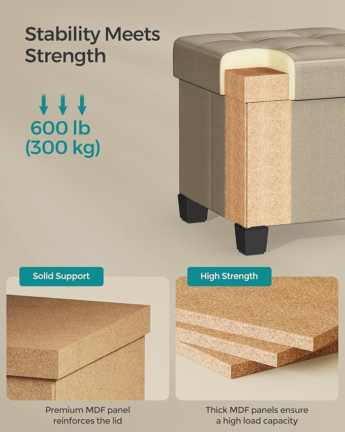 SONGMICS Storage Ottoman, Small Ottoman Foot Rest with Legs, 15 x 15 x 15.7 Inches Foot Stool, Load up to 660 lb, for Living Room, Bedroom, Dorm, Camel Brown ULSF014K01-Ruum Studio Home