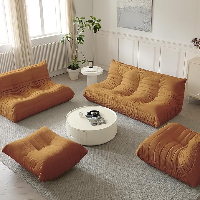 Luxury Sofa Couch Chair, Lazy Floor Seating, Fireside Bean Bag Chair, Ergonomic Tatami Sofa Lounger for Living Room, Bedroom, Office, Loveseat, Brown-Ruum Studio Home