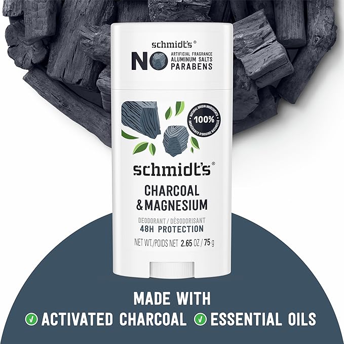 Schmidt's Aluminum-Free Vegan Deodorant Charcoal & Magnesium with 48 Hour Odor Protection, 2 Count for Women and Men, Natural Ingredients, Cruelty-Free, 2.65 oz, Pack of 2-Ruum Studio Home