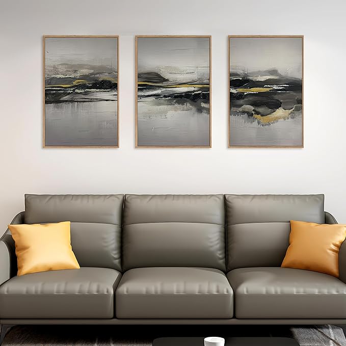 Modern Abstract Framed Canvas Wall Art Set, Neutral Minimalist Wall Decor, Modern Abstract Wall Painting, Minimalist Artworks for Living Room, Bedroom, Dining Room, Office - 16"x24"x3-Ruum Studio Home