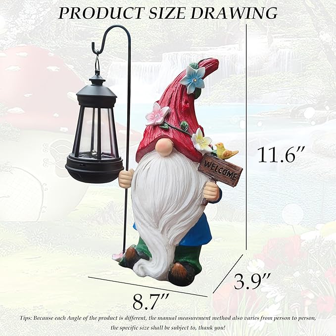 Solar Gnome Garden Statues Outdoor Décor with Lantern- Gnome Figurines Solar LED Light Lawn Ornaments - Yard Decorations for Patio, Balcony, Backyard -Unique House Warming Gifts for Mom-Ruum Studio Home