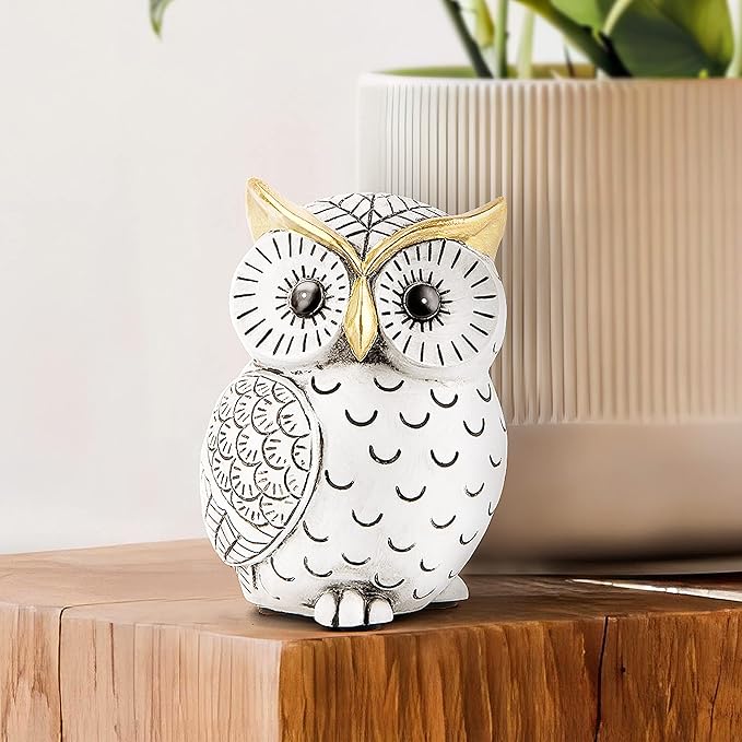 Owl Statue for Home Decor Accents,Owl Decor for Bookshelf Bedroom Living Room Office Table Desk Mantle TV Stand Boho Decoration,Modern Shelf Decor Accents Animal Sculptures for Birds Lovers,Owls Gift-Ruum Studio Home