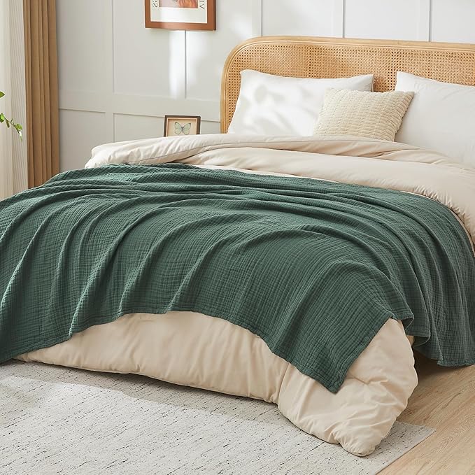EMME Cotton Muslin Large Throw Blanket Couch Breathable Gauze Blanket Soft Lightweight Bed Blankets Adults (Forest Green, 50"x70")-Ruum Studio Home