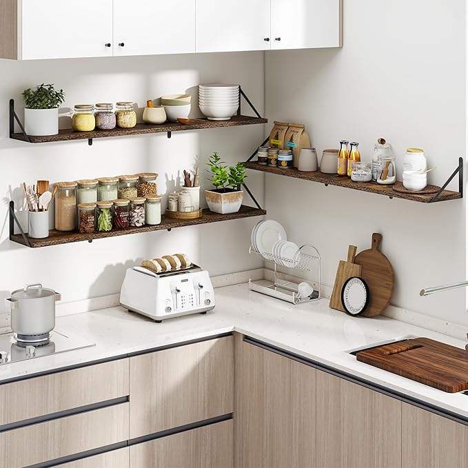 Heimlove 48 Inch Large Floating Bookshelves Set of 3,Rustic Brown Wood Wall Mounted Bookshelves,Heavy Duty Shelves for Living Room,Bedroom,Kitchen,Laundry Room Storage & Decor-Ruum Studio Home