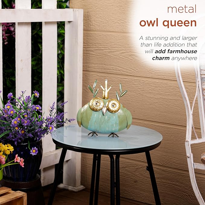 Alpine Corporation MCC808HH Metal Owl Queen, Whimsical Animal Outdoor Décor for Patio, Lawn & Garden, 8"H, Multicolor-Ruum Studio Home