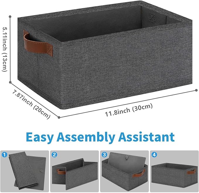 GhvyenntteS Small Fabric Storage Bins 12 Pack, 11.8" x 7.87" x 5.11" Storage Basket with Leather Handles, Closet Storage Bins for Shelves, Storage Baskets for Shelves, DVD Storage (Grey)-Ruum Studio Home