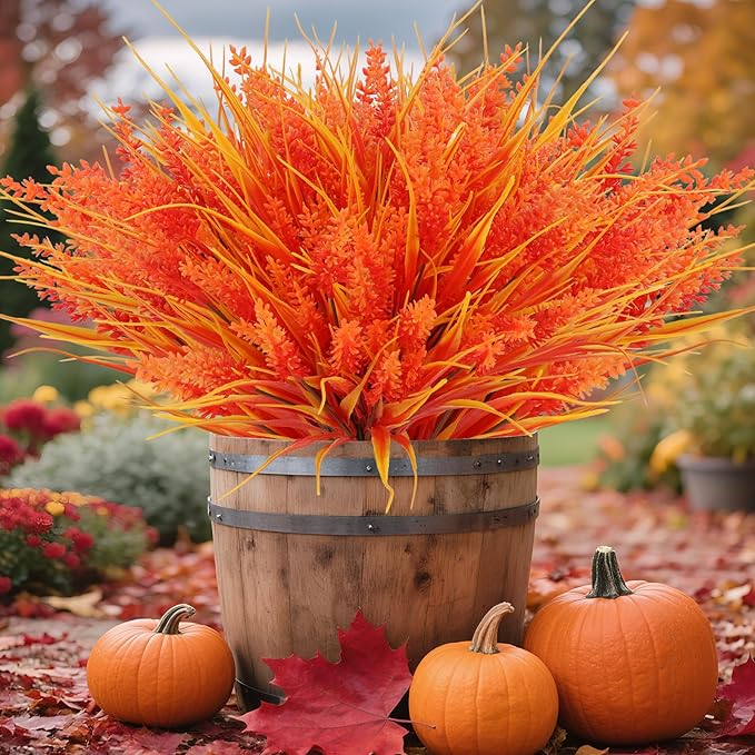 Geegoods 24 Bundles Artificial Fall Flowers Outdoor – Faux Lavender Flowers with Monkey Grass UV Resistant Plastic Faux Plants for Garden Porch Patio Home Decor, Autumn Color-Ruum Studio Home