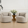 KINWELL 34" Wide Sherpa Swivel Barrel Chairs Set of 2, No Assembly Round Boucle Upholstered Accent Chairs Armchairs Single Sofa Chair with Toss Pillow for Living Room and Bedroom, Taupe-Ruum Studio Home