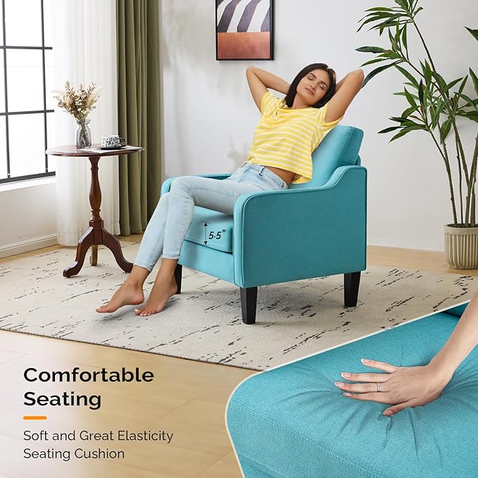 VINGLI Accent Chairs Set of 2 Living Room Chairs Teal Blue Reading Chair for Bedroom Scooped Arm Chair Mid Century Modern Accent Chairs Upholstered Comfy Chair for Apartment, Waiting Room-Ruum Studio Home