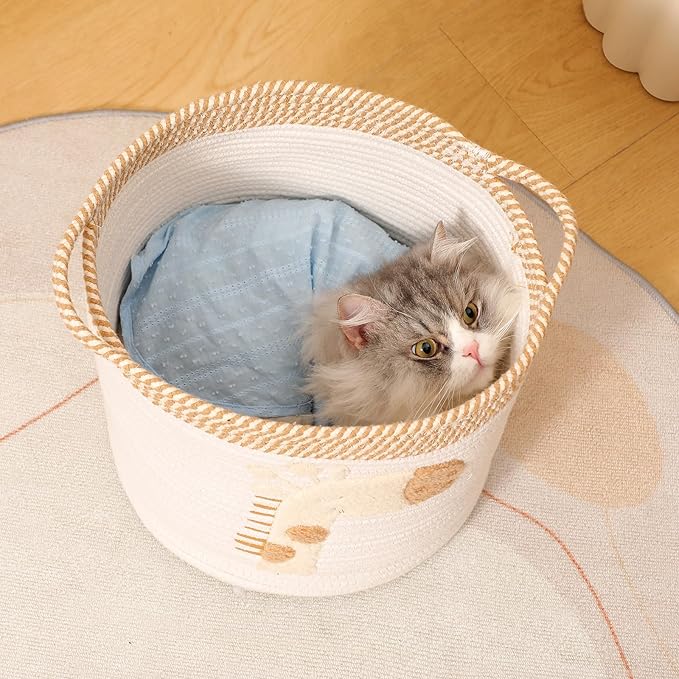 INough Toy Storage Baskets Woven Cotton Rope Storage Basket for Kids, Blanket Baskets for Living Room Toys Organizer with Embroidery Decor, Cute Baskets with Handle for Nursery, Playroom (Giraffe)-Ruum Studio Home