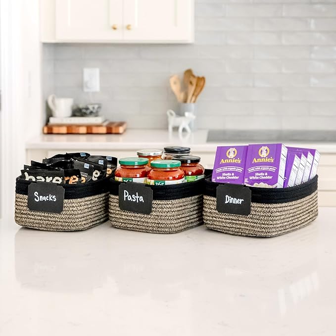NaturalCozy 11.8"x8"x4.5” Rectangle Storage Baskets for Shelves 3 Pack | Cotton Rope Woven Small Baskets for Organizing | Small Storage Bins for Nursery, Bathroom, Closet, Shelf, Decorative, Gift-Ruum Studio Home