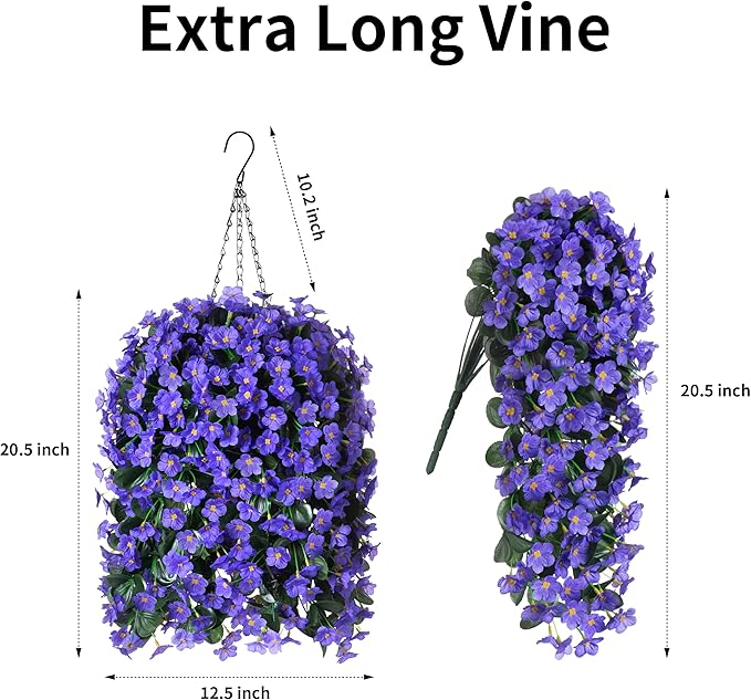Artificial Fake Outdoor Hanging Flowers Plants Basket for Outside Porch Decoration, Fake Silk UV Resistant Look Real Purple Orchid Traing Vines for Home Balcony Yard Patio Garden Decor-Ruum Studio Home