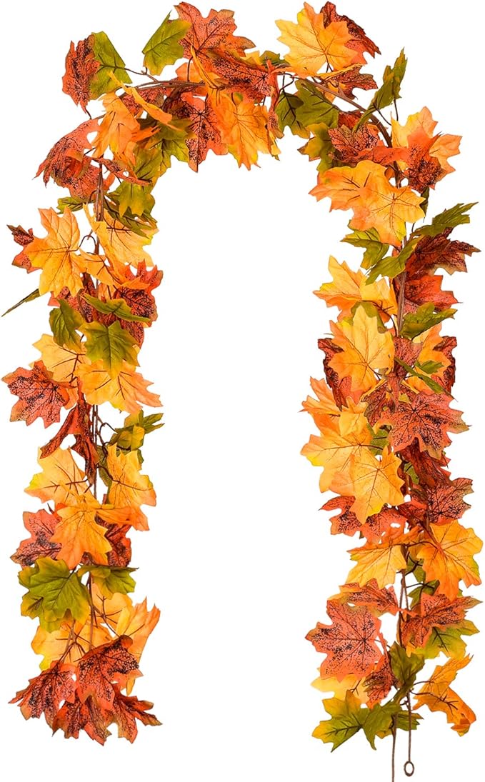 DearHouse 2 Pack Fall Garland Maple Leaf, 5.9Ft/Piece Hanging Vine Garland Artificial Autumn Foliage Garland Thanksgiving Decor for Home Wedding Fireplace Party Christmas (Green)-Ruum Studio Home
