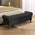 Storage Ottoman Bench for Bedroom, Linen 52" End of Bed Bench with Rolled Arms Upholstered Ottoman Bench Fit for Bedroom, Living Room, Entryway, Dark Gray-Ruum Studio Home