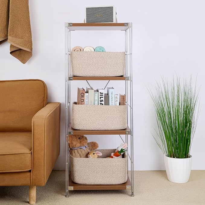 Large Storage Baskets for Shelves, Closet Organizers Bins for Clothes Blanket Towels, Baby Nursery, Toy Baskets Box, Woven Rope Baskets, 17 x 13 x 7.5”, 2 Packs Mixed Brown-Ruum Studio Home