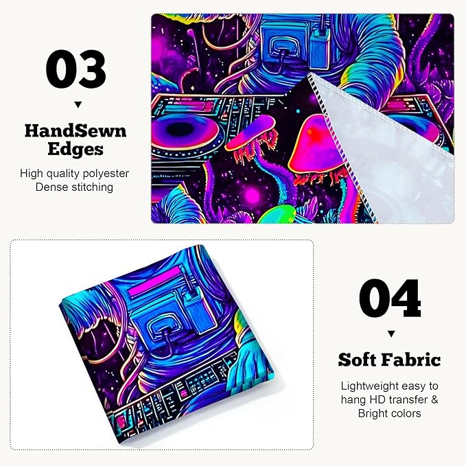 BVBOX Astronaut Space Blacklight Tapestry 79"x59", UV Reactive Astronaut DJ Universe Galaxy Planet Glow in Dark Music Tapestries, Black Light Neon Upright Poster Wall Hanging Backdrop Decor for Bedroom Living Room-Ruum Studio Home