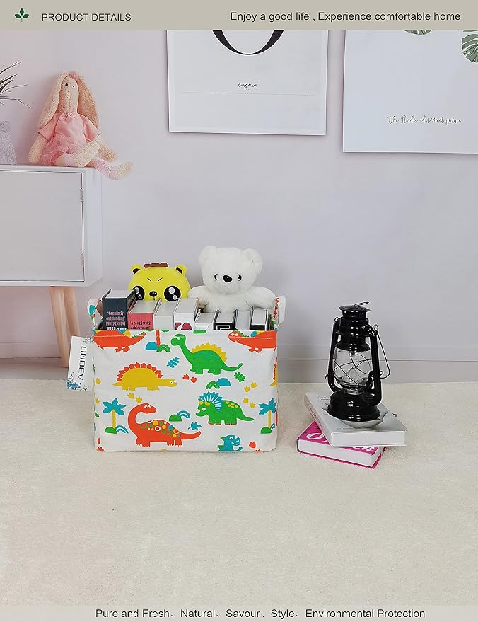 Rectangular Folding Laundry Basket, Canvas Basket,Nersury Hamper,Suitable for Children,Office,Bedroom,Clothes,Toys Storage（Dinosaur Paradise） (1)-Ruum Studio Home