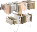 SONGMICS Clothes Drying Rack, Foldable 2-Level Laundry Drying Rack, Free-Standing Laundry Airer, with Height-Adjustable Wings, 33 Drying Rails, Sock Clips, White and Gray ULLR053G01V1-Ruum Studio Home