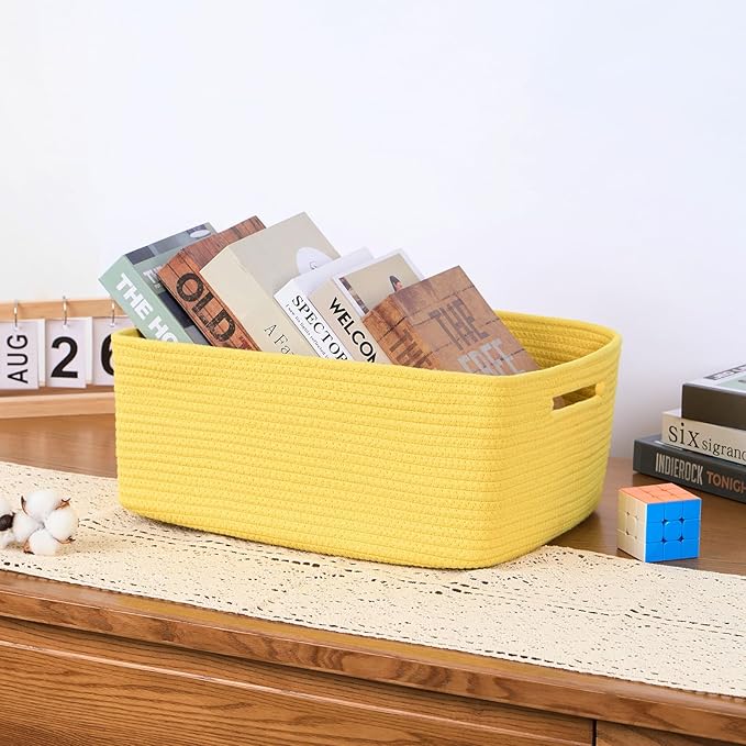 Large Storage Baskets for Organizing, Closet Shelf Baskets for Clothes Blanket Towels, Baby Nursery, Toy Bins Box, Woven Rope Baskets, 17 x 13 x 7.5”, 4 Packs Yellow-Ruum Studio Home