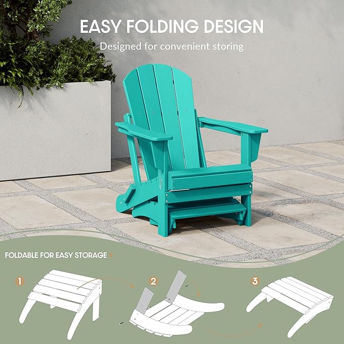 WestinTrends Outdoor Ottoman, Patio Adirondack Ottoman Foot Rest, All Weather Poly Lumber Folding Foot Stool for Adirondack Chair, Widely Used for Outside Porch Pool Lawn Backyard, Turquoise-Ruum Studio Home